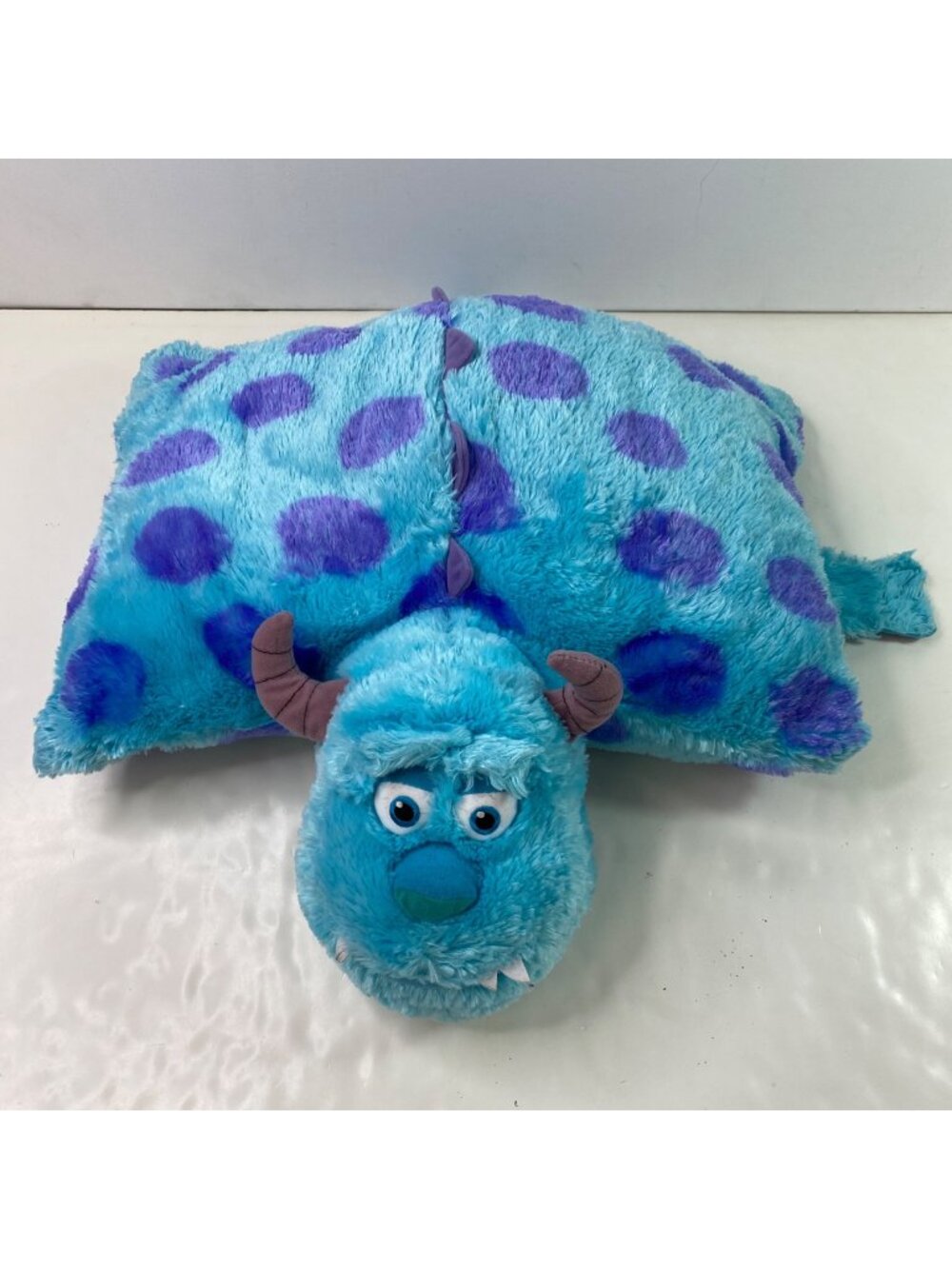 Disney Parks Monsters Inc Sulley Pillow Pet Plush 24" Blue Purple Polka Dots